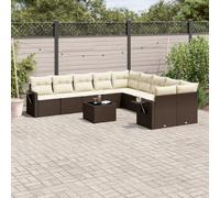 LoogCape Juego de muebles de jardín de 11 piezas con sofá de esquina, mesa y cojín de polirratán, resistente a la intemperie, para balcón, terraza, porche, exterior, relax y barbacoa