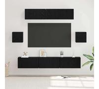 LoogCape Juego de muebles de TV de 7 piezas, aspecto de roble negro, montaje en pared, con espacio de almacenamiento, estantes y gestión de cables, para salón, dormitorio, rincón de juegos, ahorro de