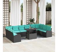 LoogCape «Juego de sofá de jardín con cojín 11 piezas de ratán sintético negro, resistente a la intemperie, juego de muebles para terraza, balcón con mesa ajustable en altura y grupo de asientos