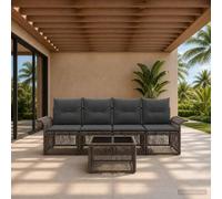 LoogCape Juego de sofá de jardín de 5 piezas, polirratán gris con marco de acero, resistente a la intemperie, para jardín, terraza, balcón, incluye cojines y diseño modular para un grupo de asientos