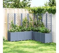 LoogCape Macetero con enrejado en color gris azulado, 160 x 160 x 140 cm, de polipropileno, modular para jardín y terraza con aspecto de ratán, ayuda para enredaderas y 7 jardineras