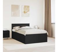 LoogCape Marco de cama con cabecero negro 120 x 200 cm de madera moderna cama doble para dormitorio con marco estable y práctico espacio de almacenamiento, ideal para habitaciones pequeñas y grandes