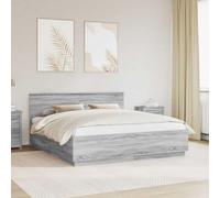 LoogCape Marco de cama Sonoma gris de madera de 200 x 200 cm con cabecero ajustable, iluminación LED, puerto USB, diseño moderno para dormitorio, duradero, adecuado para cama doble, cama juvenil