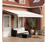 LoogCape Toldo de brazo articulado manual con LED solar blanco 4 x 3 m, protección solar impermeable para balcón, terraza, jardín, extensible con manivela y privacidad