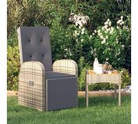LoogCape Tumbona de jardín de poliratán gris con cojín, ajustable, resistente a la intemperie, plegable y apilable, cómoda silla de relax con reposabrazos y cojín para balcón, terraza, jardín