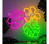 Looklight Monstera Neon LED Hibisco Letreros Neón Selva Letrero LED Flores & Hojas para Decoración de Pared Botánica Luz Neon para Jardín, Hogar, Oficina, Regalo para Mamá y Papá