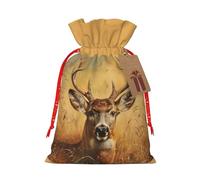Lootpe Bolsas grandes de regalo de Navidad con estampado de ciervo salvaje, bolsas reutilizables para regalos, bolsas de regalo de arpillera con cordones