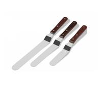 LOPUNER Juego de 3 Espátulas para Decorar Pasteles Diseño Curvo, Acero Inoxidable y Mango de Madera, para Esparcir Crema en Cocina Diaria