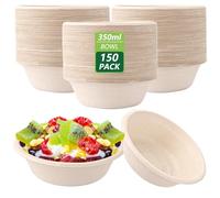 LOPYXBR 150 Piezas Cuencos Desechables Platos Desechables Papel 350 ml Natural | Bols para Sopa Aperitivos Ensalada Postres Fiestas Catering Picnic y Uso Diario