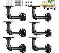 LOPYXBR 6 unidades de soportes para estanterías, color negro, retro, 15 x 8 cm, industrial, soporte de pared, soporte para estantería, soporte para estantería, soporte flotante con tornillos