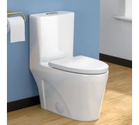 Lordear Inodoros de una pieza para baños - 1.24/1.6 GPF estándar doble descarga, inodoros de 16.5 pulgadas de altura cómoda - Cuenco alargado, 12 pulgadas áspero, diseño moderno con faldón, color