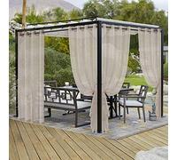 LORDTEX Burlap Linen Look Outdoor Curtains for Patio - 2 Panels Waterproof Sheer Curtains for Pergola, Porch, Cabana and Gazebo Grommet Indoor/Outdoor Voile Sheer Drapes (52 x 108 Inch, Linen)