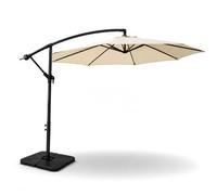 LORVIK Sombrilla de terraza exterior con base incluida - Sombrilla lateral 3 m beige rotación 360°, base modular rellenable 4 piezas, manivela, jardín