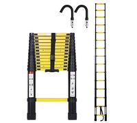 Lospitch 3,8m Escalera telescópica con 2 Ganchos extraíbles, Escalera de Aluminio Antideslizante Extensible multifunción, Escaleras de Uso múltiple, Carga máxima: 150 kg, Color Negro y Amarillo