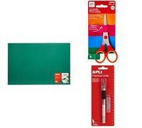 Lote APLI con Tabla de corte, 900 x 600 x 2 mm, tamaño A1 (13563) + Tijera escolar roja de 13 cm (12816)+ Cuchillo Hobby de precisión PREMIUM con 3 recambios (14680)
