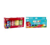 Lote APLI Kids 18804 - Pack gomets en 4 rollos con colores y formas geométricas surtidos de 20 mm, adhesivo permanente + APLI Kids 14228-12 Color Sticks Clásicos,Témperas sólidas