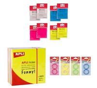 Lote APLI Pack de 8 blocs de notas adhesivas transparentes+ 1 bloc de Notas adhesivas FUNNY 75 x 75 mm ( 400 hojas en 4 colores surtidos) + 1 Pack de Cintas de subrayar en 4 colores flúor