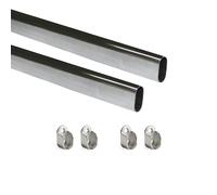 Lote de 2 barras para armario ovalada 30x15mm de longitud 0.75m con soportes, acero y zamak, cromado