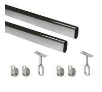 Emuca - Kit de barra de armario oval 1150mm y soportes, cromado, Lote de 2