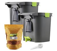 Lote de 2 Bokashi Confort 14 litros, compostador orgánico de Alta Gama con compactador y activador de fermentación 1kg | Kit Completo