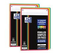 Lote de 2 hojas individuales color SYSTEM A4 perforadas 200 páginas grandes azulejos Seyès 5 colores de marcos surtidos bajo película