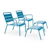 Lote De 2 Sillones Reclinables Con Reposapiés De Metal Azul Pacífico, Palavas - Oviala