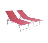 Lote de 2 tumbonas plegables sicilia de textileno rosa - estructura blanca