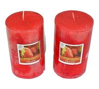 Lote de 2 velas votivas, grandes, perfumadas, antitabaco, para decorar el interior de tu casa y crear un ambiente, Rojas, perfume de fresa, 6 x 10 cm, duración de 40 h
