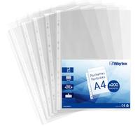 Lote de 200 fundas de plástico para archivador A4-50 micras, fundas perforadas transparentes granuladas, antirreflectantes, 11 agujeros, capacidad de 20 hojas