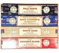 Lote de 4 Paquetes de Varillas de Incienso Nag Champa, Palo Santo, Dragón, Salvia Blanca