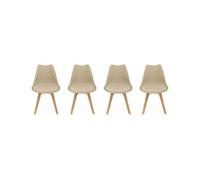 Lote de 4 sillas escandinavas, patas de madera de haya, silla de 1 plaza, color topo
