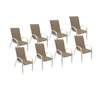 Lote de 8 sillas marbella en textileno topo - aluminio blanco
