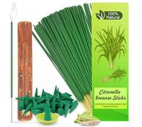 Lote de Incienso de Citronela con 2 Soportes - 120 Varillas Incienso + 30 Conos - Aroma Natural de Limoncillo para Terraza, Jardín, Balcón y Camping - Alternativa a Velas de Citronela
