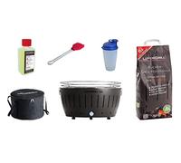 LotusGrill XL Juego de inicio 1x Gris Antracita 1x Carbón Madera haya 1 kg, 1x Pasta Quemar 200ml, 1xmarinierpinsel Mandarina, 1x agitador aliñado, 1x Bolsa transporte - LIBRE HUMO Asador a vegetal /