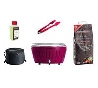 LotusGrill XL Starter Juego de 1 x lotusgrill XL Color Morado lila 1 x haya Carbón vegetal 1 kg, 1 x quemar 200 ml, 1 x salchichas Alicate Naranja