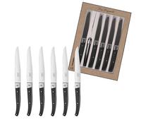 Lou Laguiole 866000MB02BR1 Pro - Estuche de 6 cuchillos de carne, acero inoxidable, mango negro, 27,5 x 20 x 3 cm