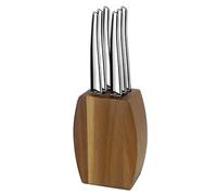 LOU LAGUIOLE - Bloque de madera de acacia con 6 cuchillos para carne - Jet - Acero inoxidable 13 C, Acabado Espejo - 9 x 5 x 12 cm - Madera
