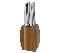 LOU LAGUIOLE - Bloque de madera de acacia con 6 cuchillos para carne - Jet - Acero inoxidable 13 C, Acabado Textil - 9 x 5 x 12 cm - Madera