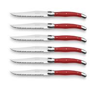 LOU LAGUIOLE RUSTIC Set 6 Cuchillos Chuleteros Inox+mango Pp 13/0 Rojo Brillo Fácil de limpiar Ecológico Red 13/0