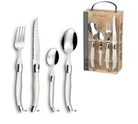 Lou Laguiole Tradición Cubertería de 24 Piezas - Estuche para 6 Personas, Acero Inoxidable Plástico, Perla