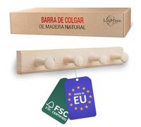 LouMaxx - Perchero de madera, de pared, de madera de pino con ganchos de madera