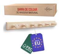 LouMaxx - Perchero de madera, de pared, de madera de pino con ganchos de madera