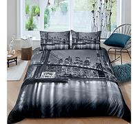 Loussiesd Brooklyn Bridge - Juego de funda de edredón para niños, diseño de ciudad de Nueva York, color blanco y negro, 3 piezas, tamaño doble