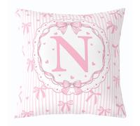Loussiesd Juego de 1 funda de cojín con lazo rosa de 60 x 60 cm, funda de cojín con letra N inicial y lazo coqueto para sofá, funda de cojín kawaii con lazo de princesa, decoración de dormitorio de