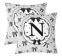 Loussiesd Juego de 2 fundas de almohada con lazo negro de 40 x 40 cm, fundas de cojín cuadradas con letra N inicial y lazo de coqueta, funda de cojín kawaii para sofá, decoración de dormitorio