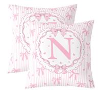 Loussiesd Juego de 2 fundas de almohada con lazo rosa de 50 x 50 cm, fundas de cojín con letra N inicial y lazo coqueto para sofá, funda de cojín kawaii con lazo de princesa, decoración de dormitorio