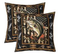 Loussiesd Juego de 2 fundas de almohada de caza y pesca, 50 x 50 cm, fundas de cojín rústicas de peces de cabaña, funda de almohada para sofá, decoración de dormitorio de niños y niñas