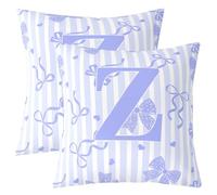 Loussiesd Juego de 2 fundas de cojín con lazo de 40 x 40 cm, color morado y blanco, funda de almohada con lazo para sofá, funda de cojín Kawaii, con inicial Z, decoración de dormitorio de niños y