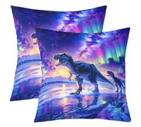 Loussiesd Juego de 2 fundas de cojín de dinosaurio de 40 x 40 cm, con impresión digital 3D, funda de almohada para sofá, funda de cojín de animales salvajes, color morado y azul, decoración de