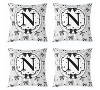 Loussiesd Juego de 4 fundas de almohada con lazo negro de 40 x 40 cm, fundas de cojín cuadradas con letra N inicial y lazo de coqueta, funda de cojín kawaii para sofá, decoración de dormitorio